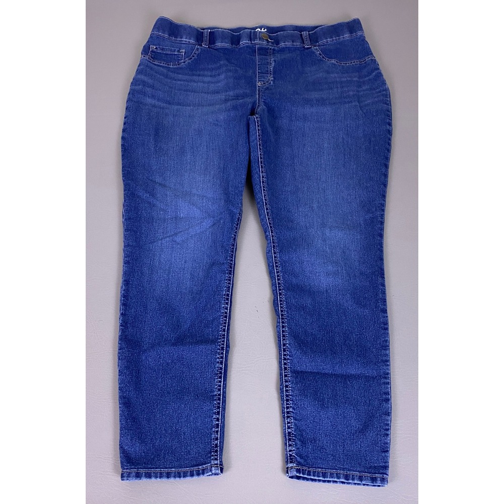 Lee Jeans Women's Plus 1X Blue Pull On Skinny Legging‎ Medium Wash Stretch Denim